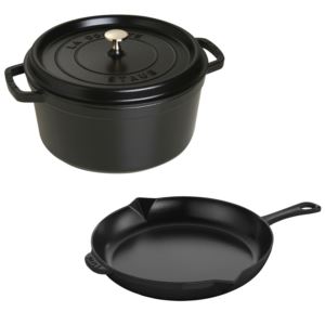 3pc+5.5qt+Cocotte+%26+10%22+Fry+Pan+Set+Black+Matte