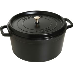 13.25qt+Cast+Iron+Round+Cocotte+Matte+Black