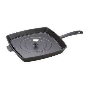 12%22+Cast+Iron+Square+Grill+Press+Set+Matte+Black