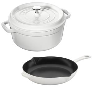 3pc+5.5qt+Cocotte+%26+10%22+Fry+Pan+Set+White