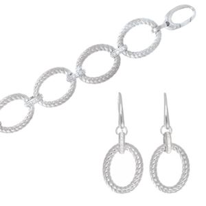 Sterling+Silver+Diamond+Cable+Bracelet+and+Earring+Set