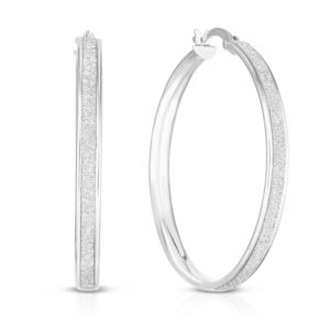 Sterling+Silver+35x3mm+Glitter+Hoop+Earrings