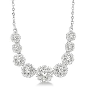 Diamond+Cluster+%26+14k+White+Gold+Necklace+1.00twt