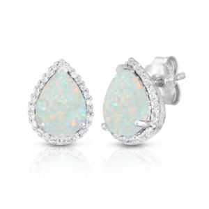 Pear+Shaped+Opal+%26+Sapphire+Earrings