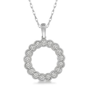 Circle+Diamond+%26+10k+White+Gold+Pendant+Necklace