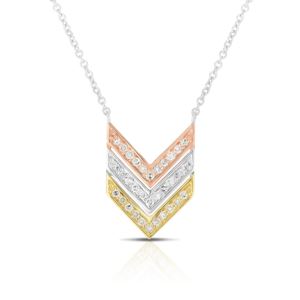 Diamond+Sterling+Silver+Triple+V+Necklace+w%2F+Yellow+%26+Rose+Gold+Overlay