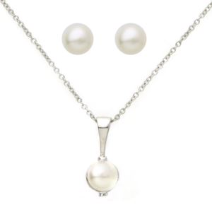 White+Pearl+Necklace+%26+Earring+Set