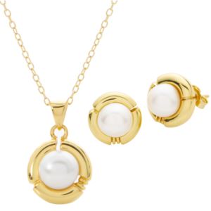 Pearl+Earring+%26+Necklace+Set+w%2F+Yellow+Gold