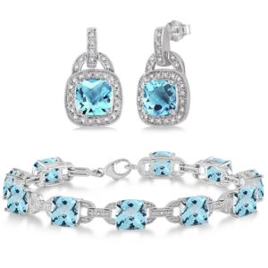 Blue+Topaz+Sterling+Silver+Bracelet+%26+Earring+Set
