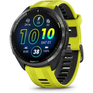 Forerunner+965%2C+Carbon+Gray+DLC+Titanium+Bezel+with+Black+Case+and+Amp+Yellow+Silicone+Band