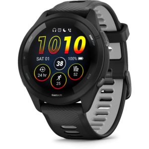 Forerunner+265%2C+Black+Bezel+and+46mm+Case+with+Black+Silicone+Band