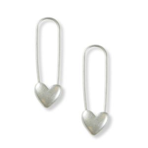 Silver+Heart+Safety+Pin+Earrings