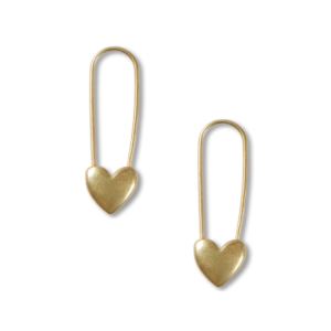 Gold+Heart+Safety+Pin+Earrings