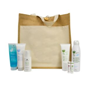 Aloe+Up+Cotton%2FJute+Tote+Bag+with+White+Collection+Sunscreen
