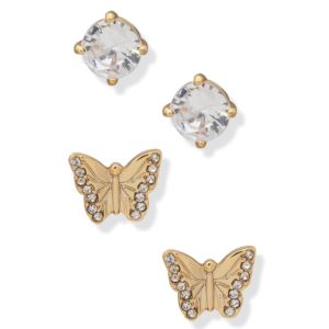 Duo+Butterfly+Stud+Earring+Set+Gold