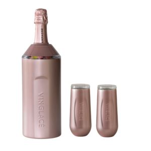 Champagne+Chiller+Gift+Set+w%2F+2+Flutes+Rose+Gold