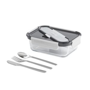 Gourmet Bento 3-Compartment Lunch Container with Stainless Steel Utensils Set - Black BLT-5178492