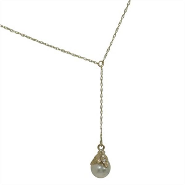 'Forever' Pearl and Diamond Accented Drop Pendant in 14k yellow gold