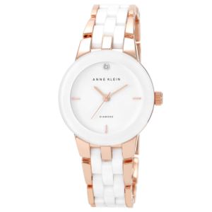Women's Diamond Dial Rose Gold and White Ceramic Bracelet Watch AK-1610WTRG
