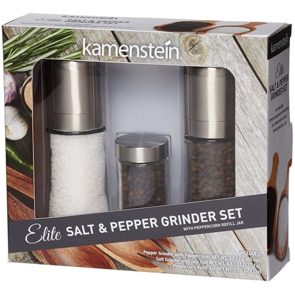 Kamenstein Set of Two 5-inch Glass Grinders Pink Salt and Peppercorns