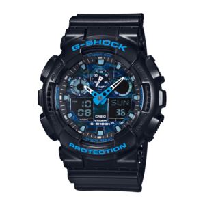 Mens+G-Shock+Ana-Digi+Black+Resin+Watch+Blue+Camouflage+Dial