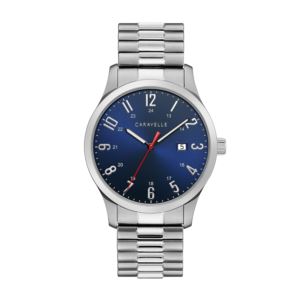 Men%27s+Silver-Tone+Stainless+Steel+Expansion+Watch+Dark+Blue+Dial
