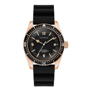 Mens+Sea+Hunter+Automatic+Rose+Gold+Black+Rubber+Strap+Watch+Black+Dial