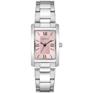 Ladies+Dress+Silver-Tone+Stainless+Steel+Rectangle+Watch+Pink+Dial