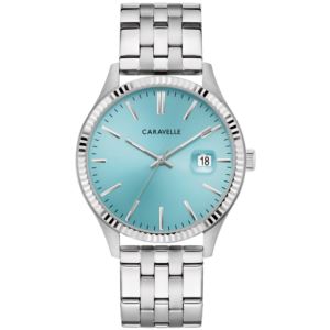 Mens+Dress+Silver-Tone+Stainless+Steel+Watch+Light+Blue+Dial