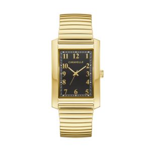 Mens+Dress+GoldTone+Stainless+Steel+Rectangle+Dial+Black+Dial