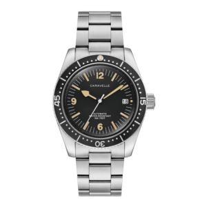 Mens+Sea+Hunter+Automatic+SilverTone+Stainless+Steel+Watch+Black+Dial