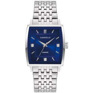 Mens+Modern+Silver-Tone+Stainless+Steel+Watch+Blue+Dial