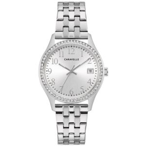 Ladies+Classic+Silver-Tone+Stainless+Steel+Box+Set+w%2F+Crystal+Bracelet