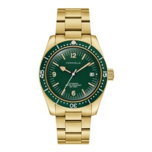 Mens+Sea+Hunter+Automatic+GoldTone+Stainless+Steel+Watch+Green+Dial