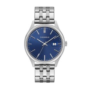 Men%27s+Silver-Tone+Stainless+Steel+Watch+Dark+Blue+Dial