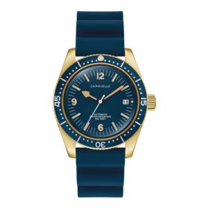 Mens+Sea+Hunter+Automatic+Gold+Deep+Blue+Rubber+Strap+Watch+Blue+Dial