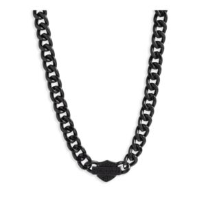 Mens+Logo+Curb+Link+Necklace+Black