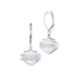 Bar+Shield+Logo+Drop+Earrings+Silver