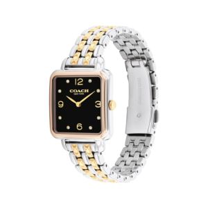 Ladies+Cass+Square+Tone+Stainless+Steel+Watch+Black+Dial