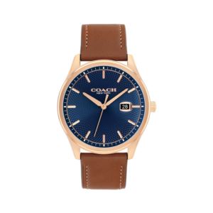 Mens+Oliver+Rose+Gold+Saddle+Brown+Leather+Strap+Watch+Blue+Dial