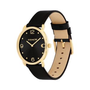 Ladies+Elliot+Gold+Black+Leather+Strap+Watch+Black+Dial