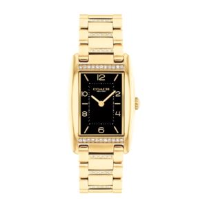 Ladies+Reese+Rectangle+GoldTone+Stainless+Steel+Crystal+Watch+Black+Dial
