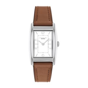 Ladies+Reese+Silver+Rectangle+Brown+Leather+Strap+Watch+White+Dial