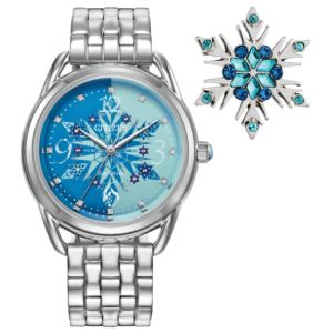Ladies%27+Frozen+Eco-Drive+Silver-Tone+Stainless+Steel+Watch+Azure+Dial