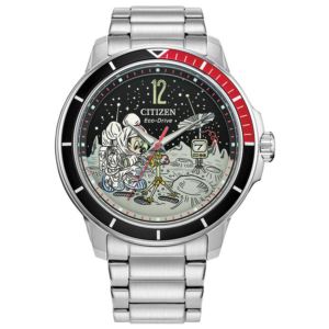 Men%27s+Mickey+Astronaut+Eco-Drive+Silver-Tone+Stainless+Steel+Watch+Black+Dial