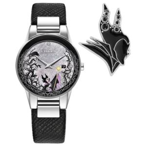Ladies%27+Maleficent%27s+Charm+Eco-Drive+Black+Leather+Strap+Watch+Gray+Dial