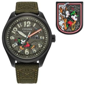 Men%27s+Alpine+Mickey+Mouse+Eco-Drive+Olive+Green+Cordura+Strap+Watch+Green+Dial