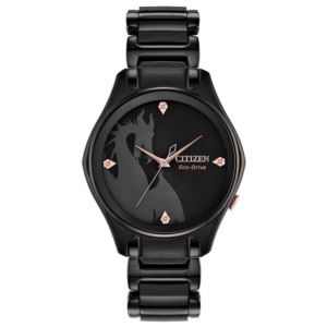 Ladies%27+Maleficent+Eco-Drive+Black+IP+Stainless+Steel+Watch+Black+Dial