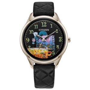 Ladies%27+Ratatouile+Eco-Drive+Black+Quilted+Leather+Strap+Black+Dial