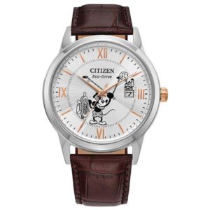 Men%27s+Steamboat+Willie+1928+Eco-Drive+Brown+Leather+Strap+Watch+Silver+Dial